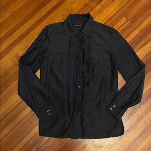 NWT 🌹 NAVY Banana Republic Silk Pleated Button Down Shirt XS
